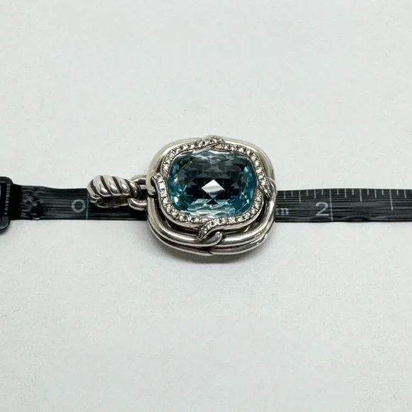 David Yurman Large Diamond Blue Topaz Labyrinth Enhancer Pendant .925 - Picture 10 of 10
